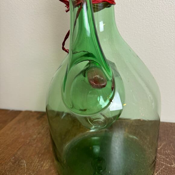 Green‎ Glass Wine Decanter Jug Vintage Italian Hand Blown Ice Chamber Terrarium - Picture 7 of 11